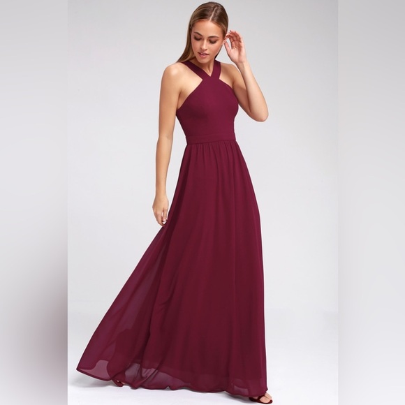 Lulu's Air of Romance Burgundy Maxi Dress Size Small - Picture 1 of 4